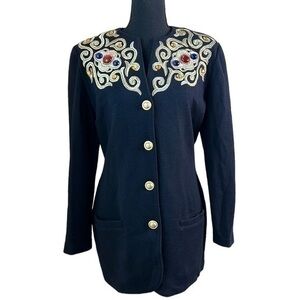 Outlander Collection Womens Vintage Jeweled Knit Cardigan Black Size Medium